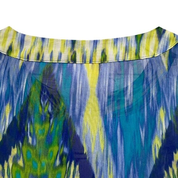 CHICO'S Ikat Breeze Top Small Petite (Chicos0) Sheer Tunic Boho Green Print NWT - Picture 8 of 10